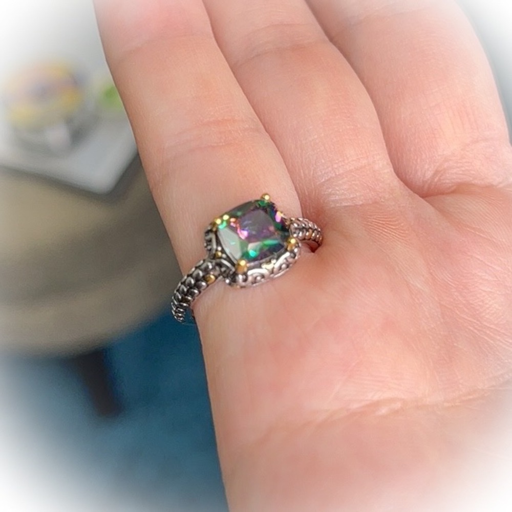 Sterling Silver Celtic Rainbow Topaz Cushion CZ - Picture 6 of 9